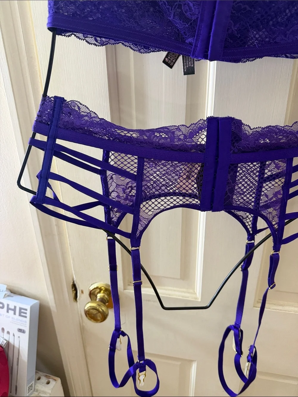 Victoria's Secret Electric Purple Lace Longline Bralette with Thong & Garter Set - Picture 6 of 16